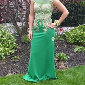 Green w/ gold embellishments Prom Dress -size 6